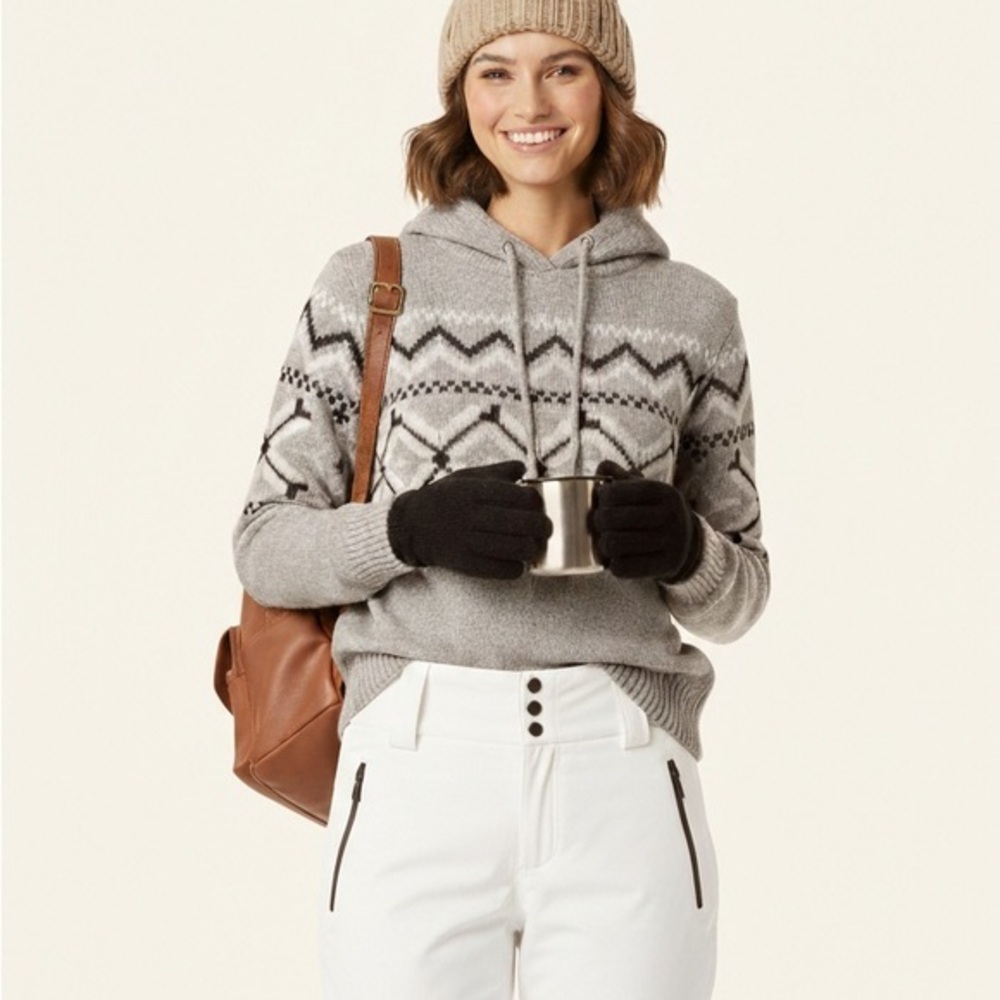 Mountain Ridge Oversized Grey & White Knit Hoodie Size Small Cotton Blend